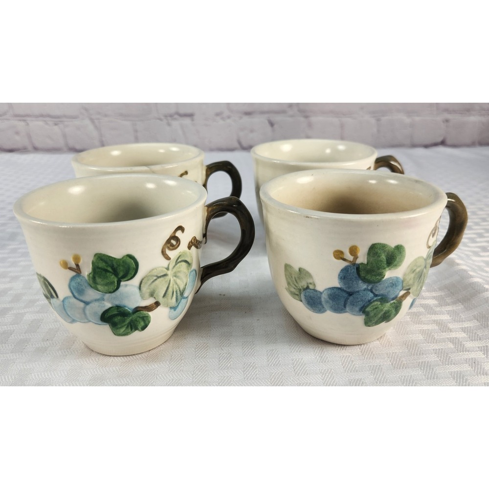 Vintage Set Of 4 Metlox Raised Grapes & Vines Coffee Tea Cups Mugs